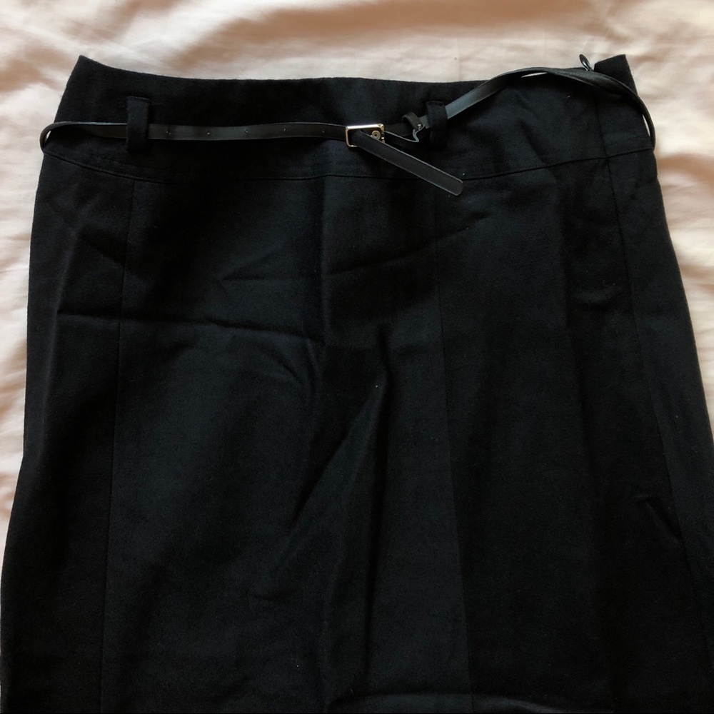 Black Wool Maxi Belted Skirt